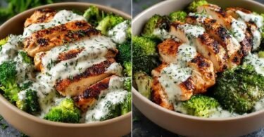 Grilled Chicken Broccoli Bowls with Creamy Garlic Sauce recipe photo