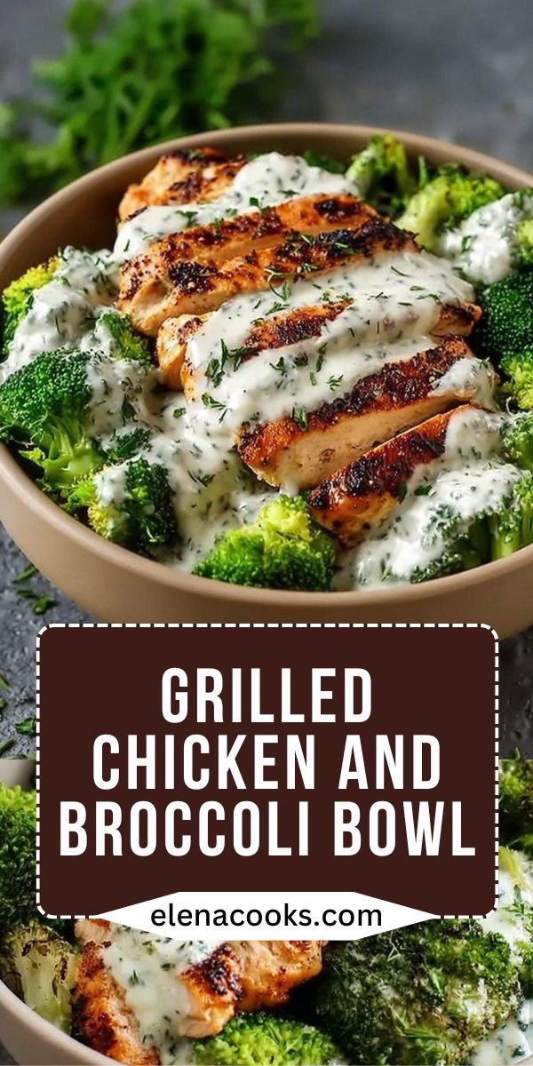 Grilled Chicken Broccoli Bowls with Creamy Garlic Sauce save this recipe