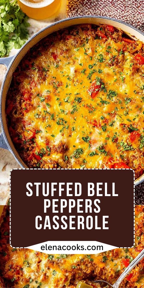 Cheesy Stuffed Pepper Casserole for an Easy Ground Turkey Dinner save this recipe