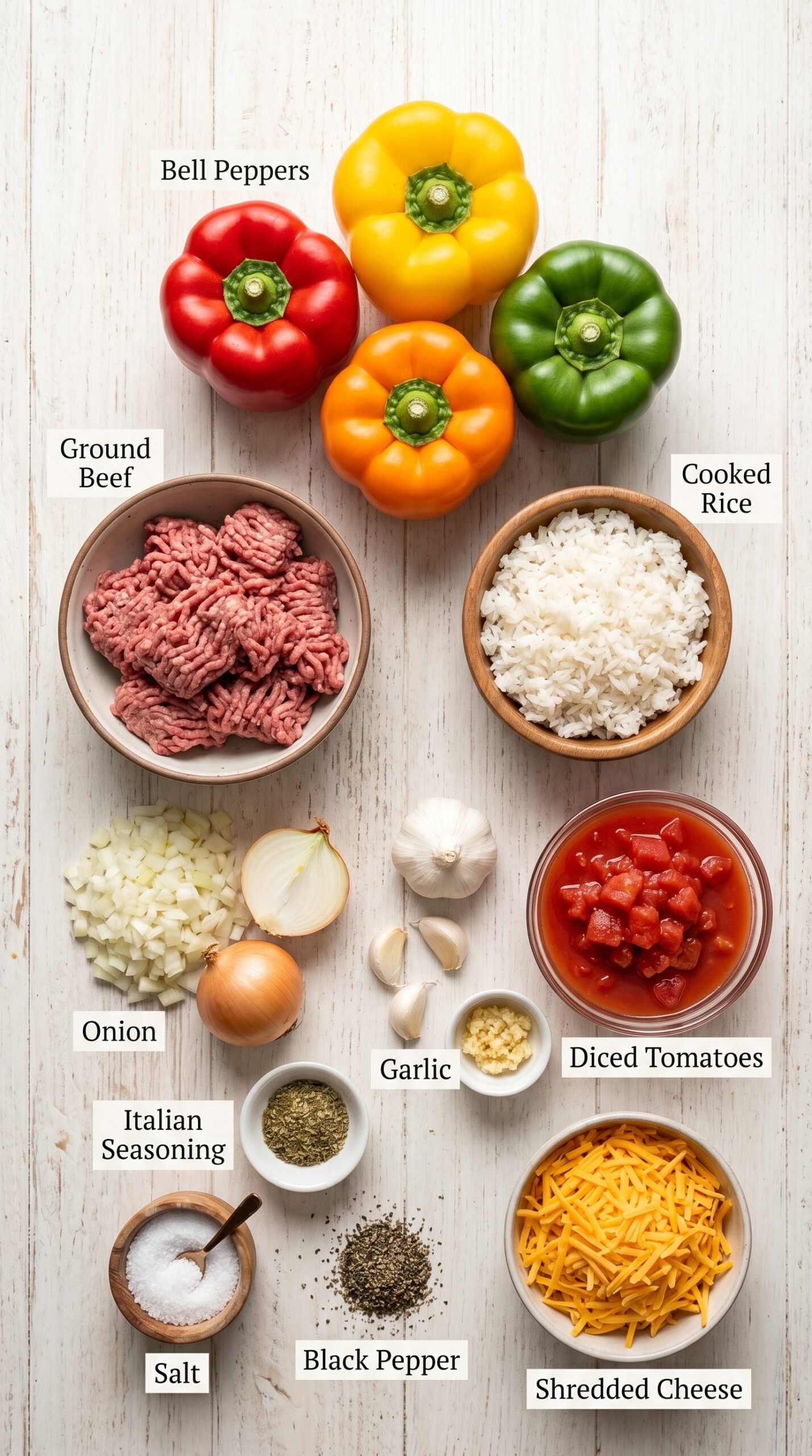 Classic Ground Beef Stuffed Bell Peppers recipe ingredients