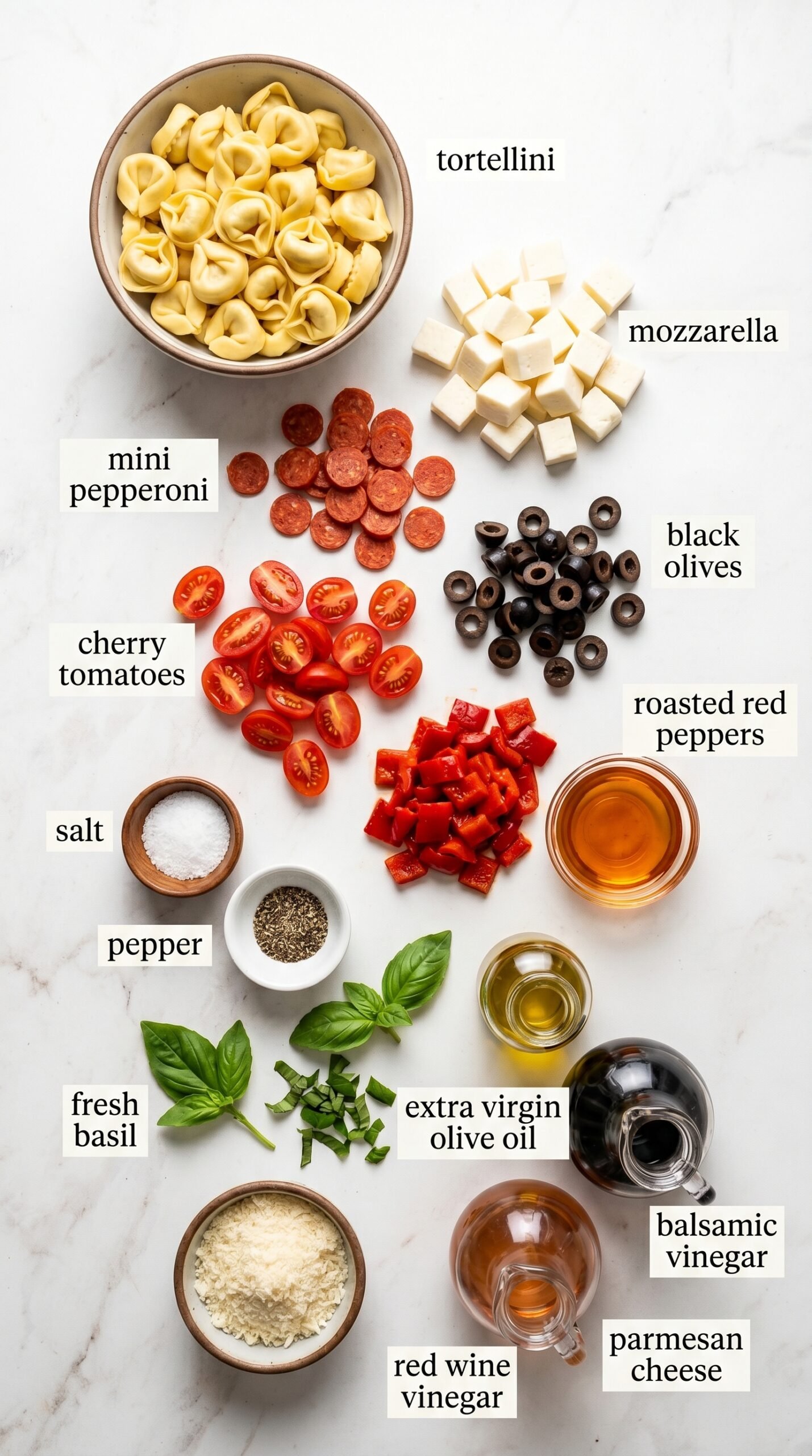 Yummy Roasted Red Pepper and Parmesan Tortellini Salad recipe ingredients