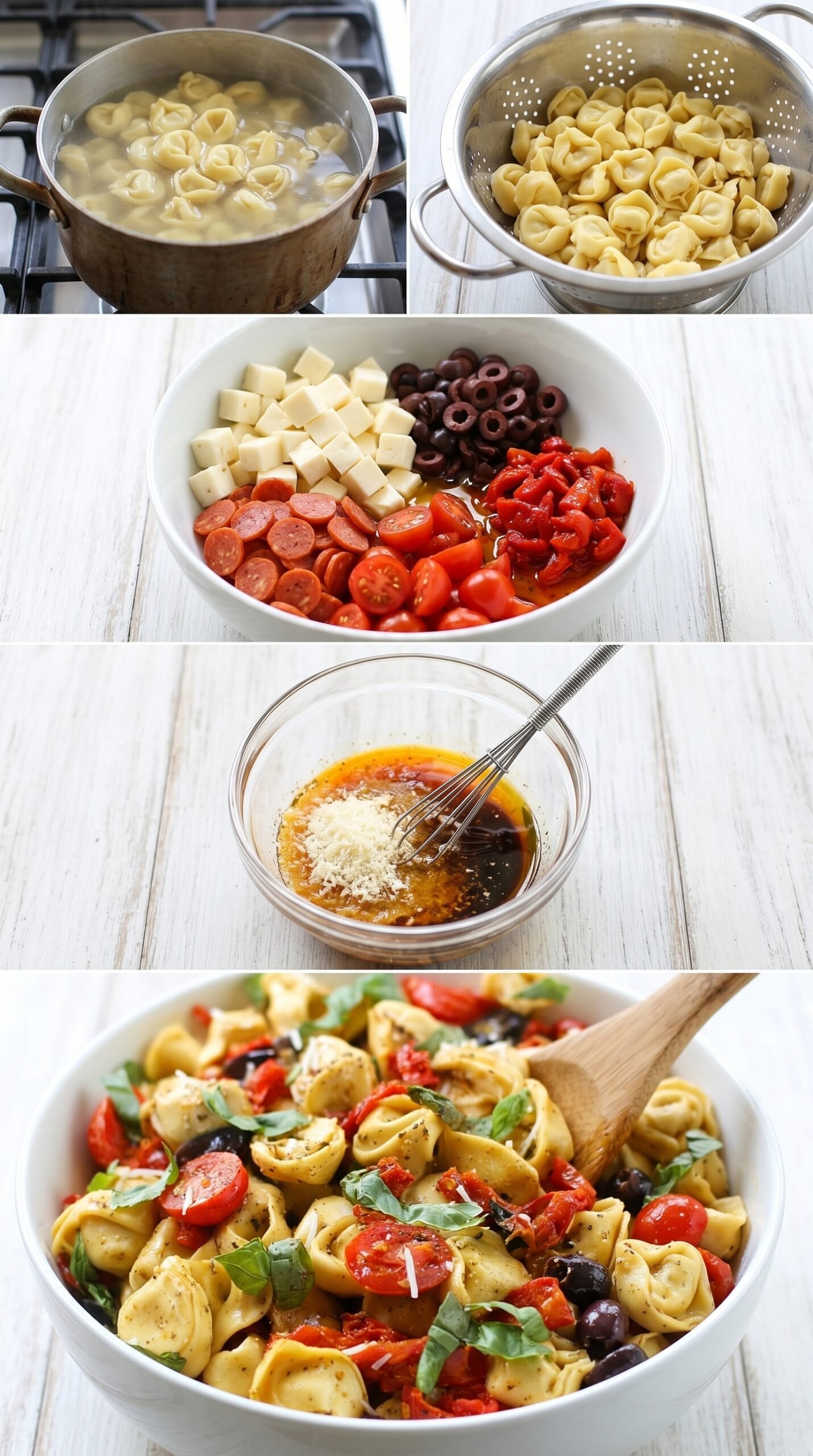 Yummy Roasted Red Pepper and Parmesan Tortellini Salad recipe instructions
